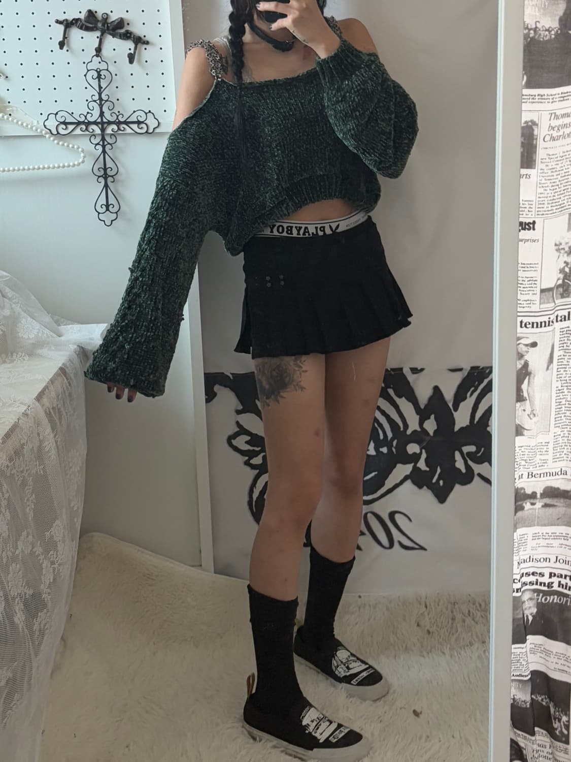 • green velvet off-shoulder knitwear 상품이미지4