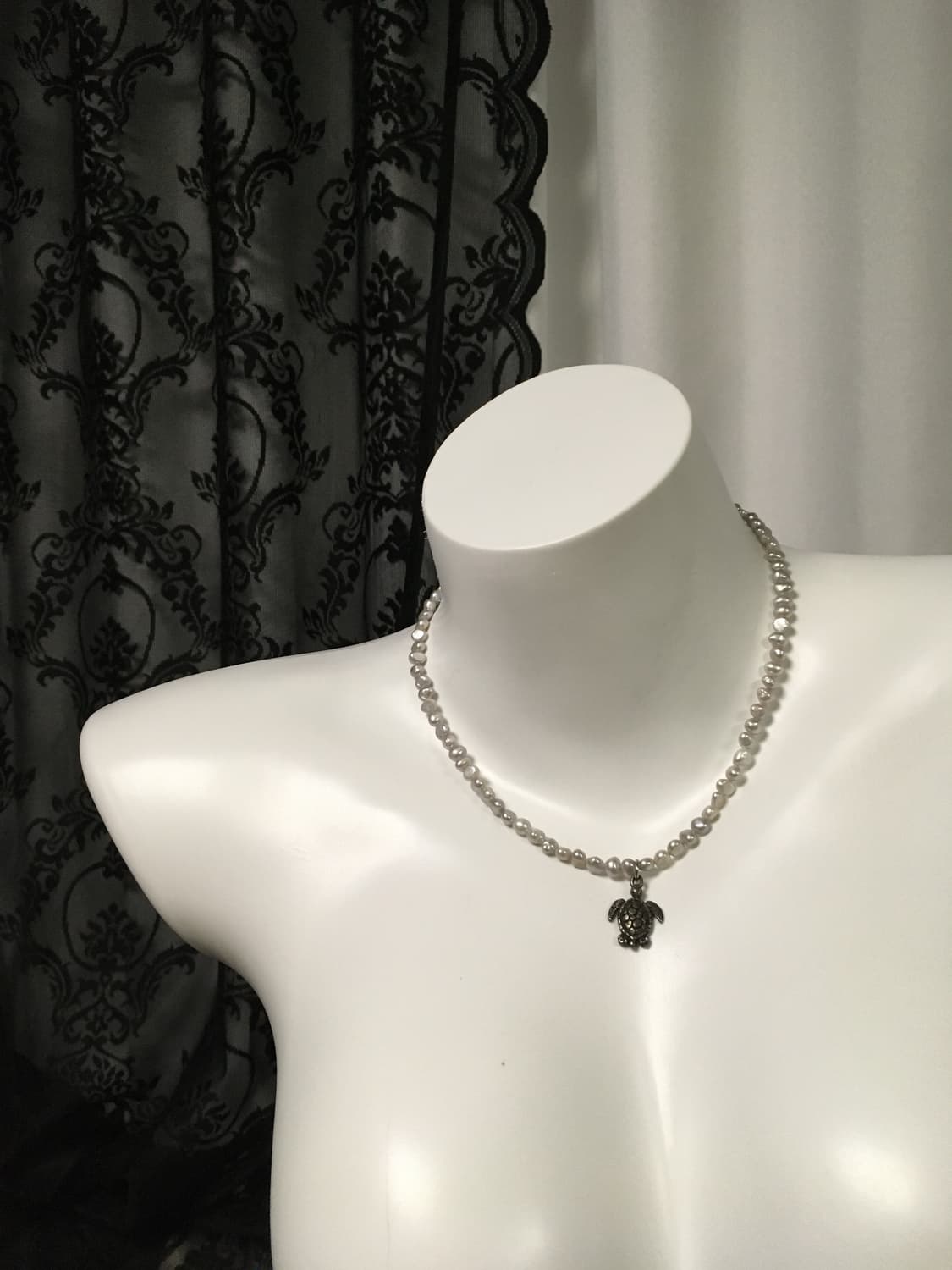 Vintage 거북이 팬던트 다크 실버 진주 네크리스 목걸이  상품이미지3