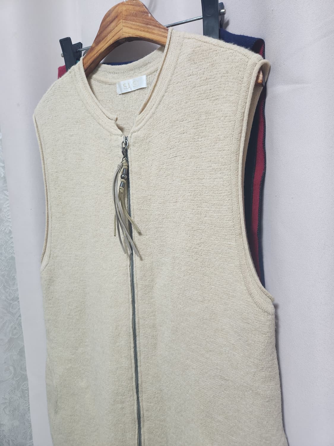 SJSJ아이보리 니트 조끼 프릴 원피스 상품이미지3