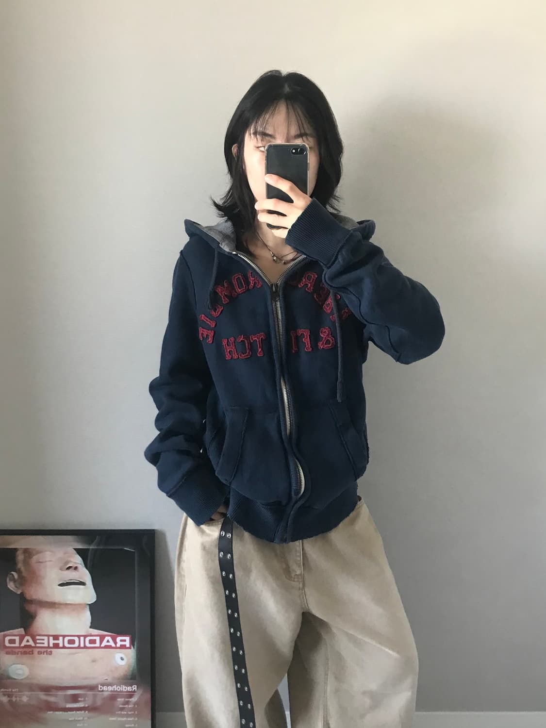 아베크롬비 자수 로고 네이비 후드집업 상품이미지3