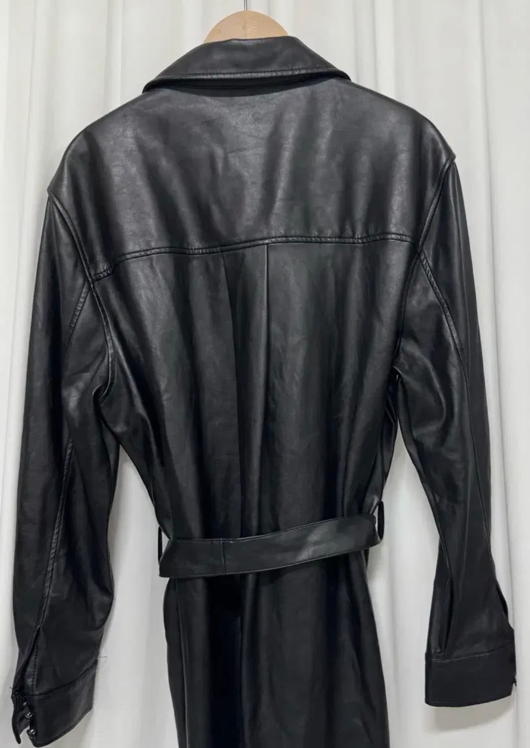 H&M 블랙 레더 셔츠형 롱 자켓 ops 상품이미지7