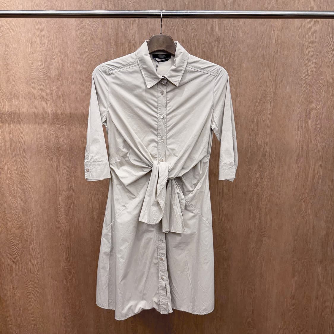 막스마라 위켄드 코튼 셔츠 원피스 프론트 타이 7부 슬리브 디테일 베이지 상품이미지2