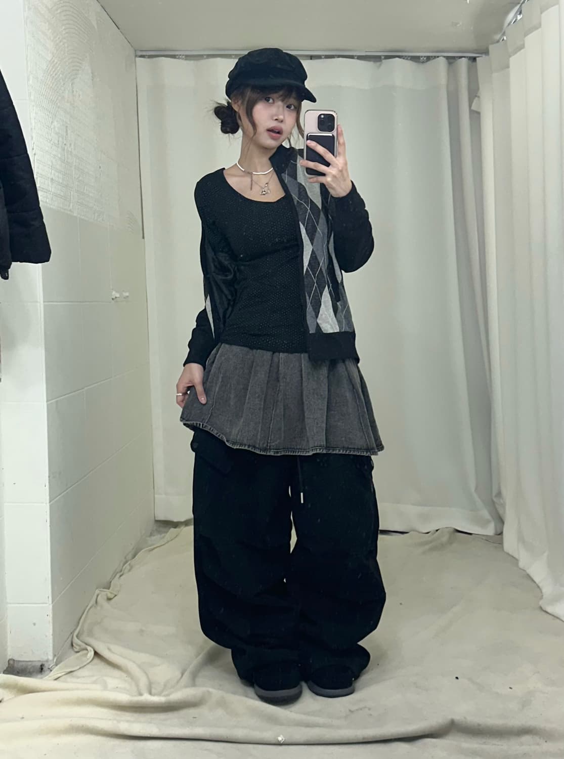 무채색 사선 패딩 도트 아가일 러힙 코디세트 상품이미지3