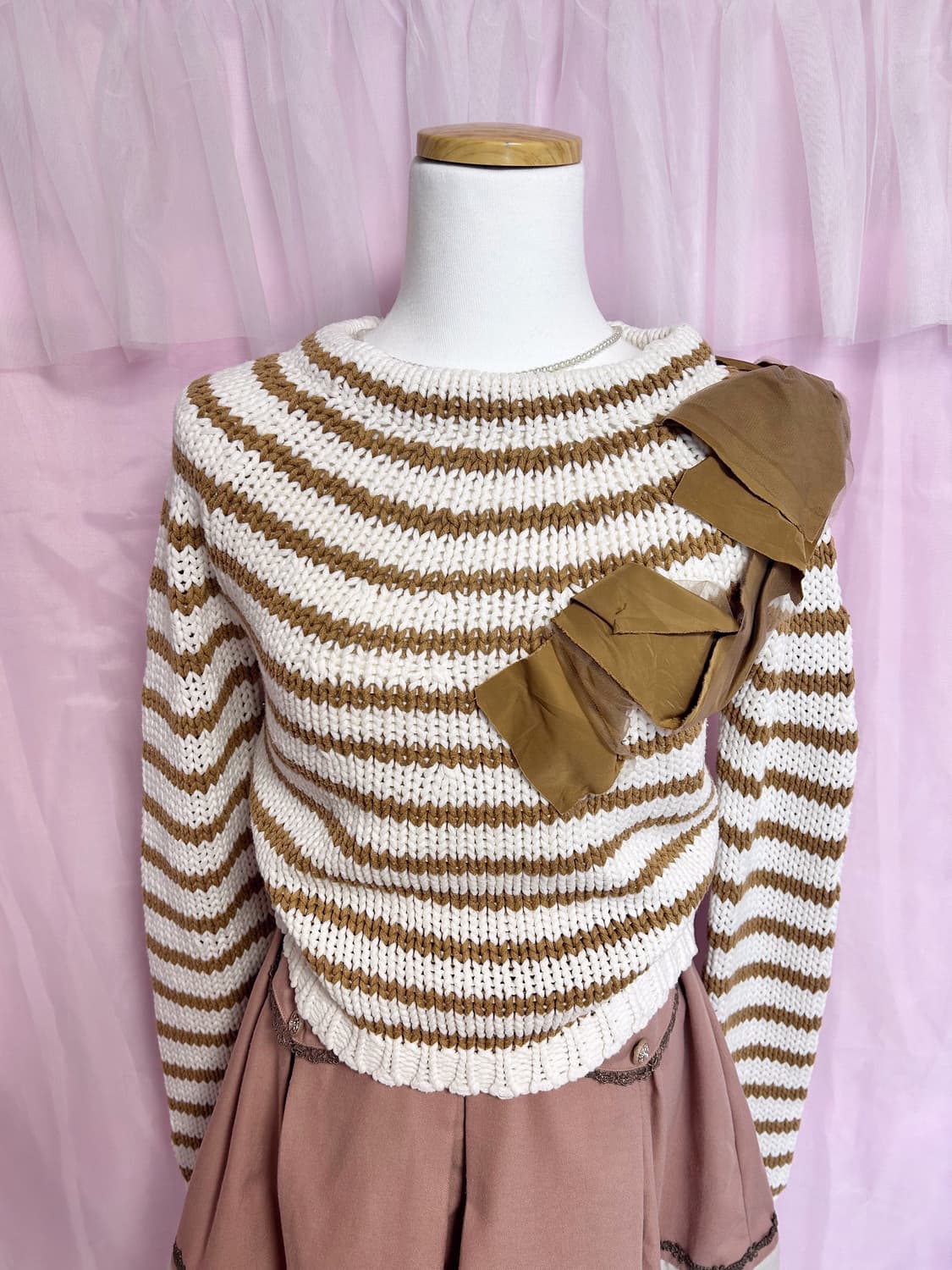 빈티지 라떼갸루 리본 카라멜 니트 상품이미지1