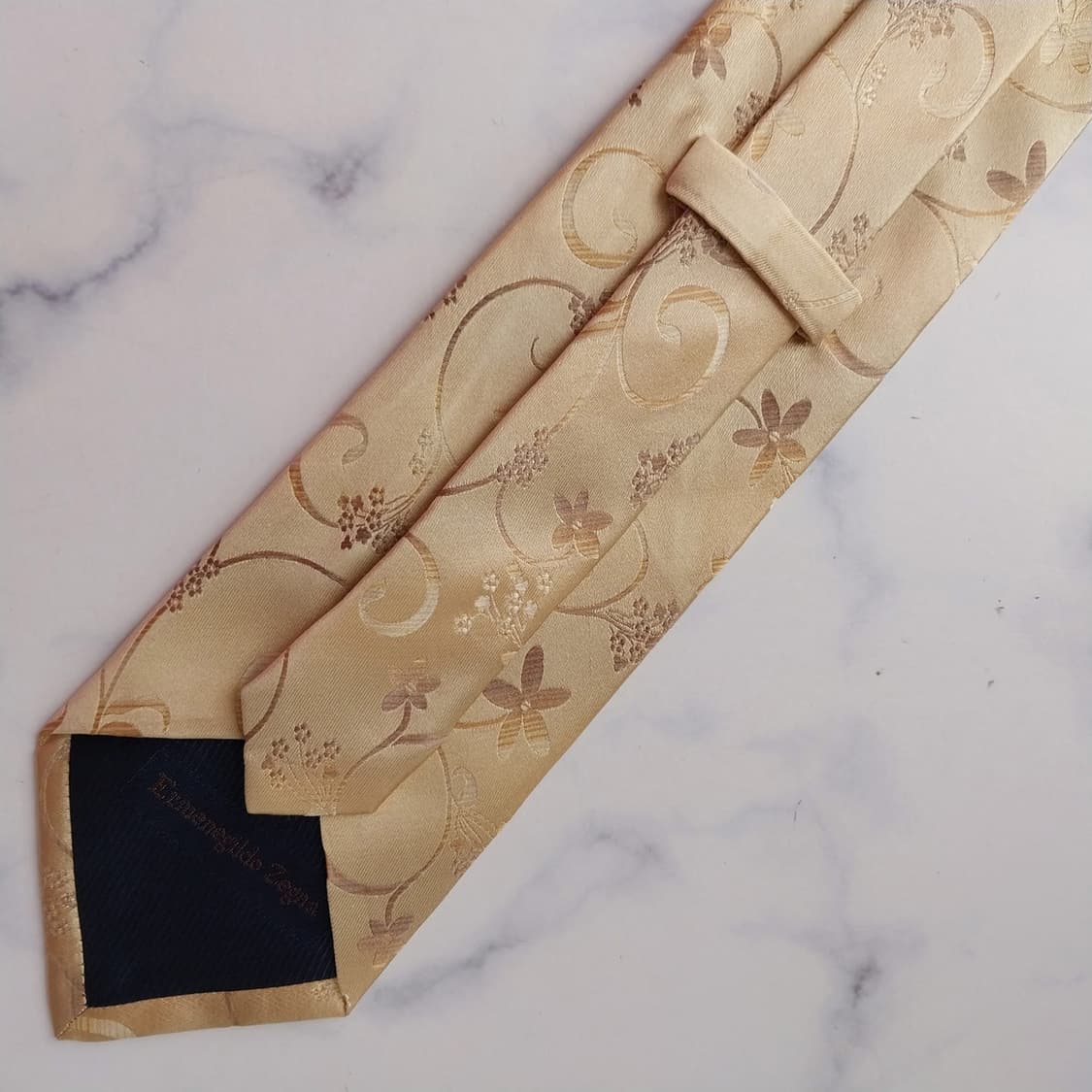 에르메네질도 제냐 골드 플라워 자수 넥타이 9.3cm A+등급 K2568 상품이미지8