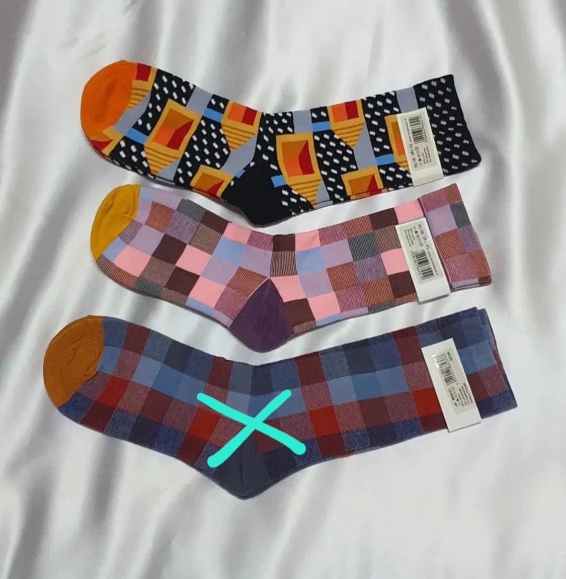 오렌지 옐로우 블루 레드 체크 Bonne Maison 본메종 양말 상품이미지5