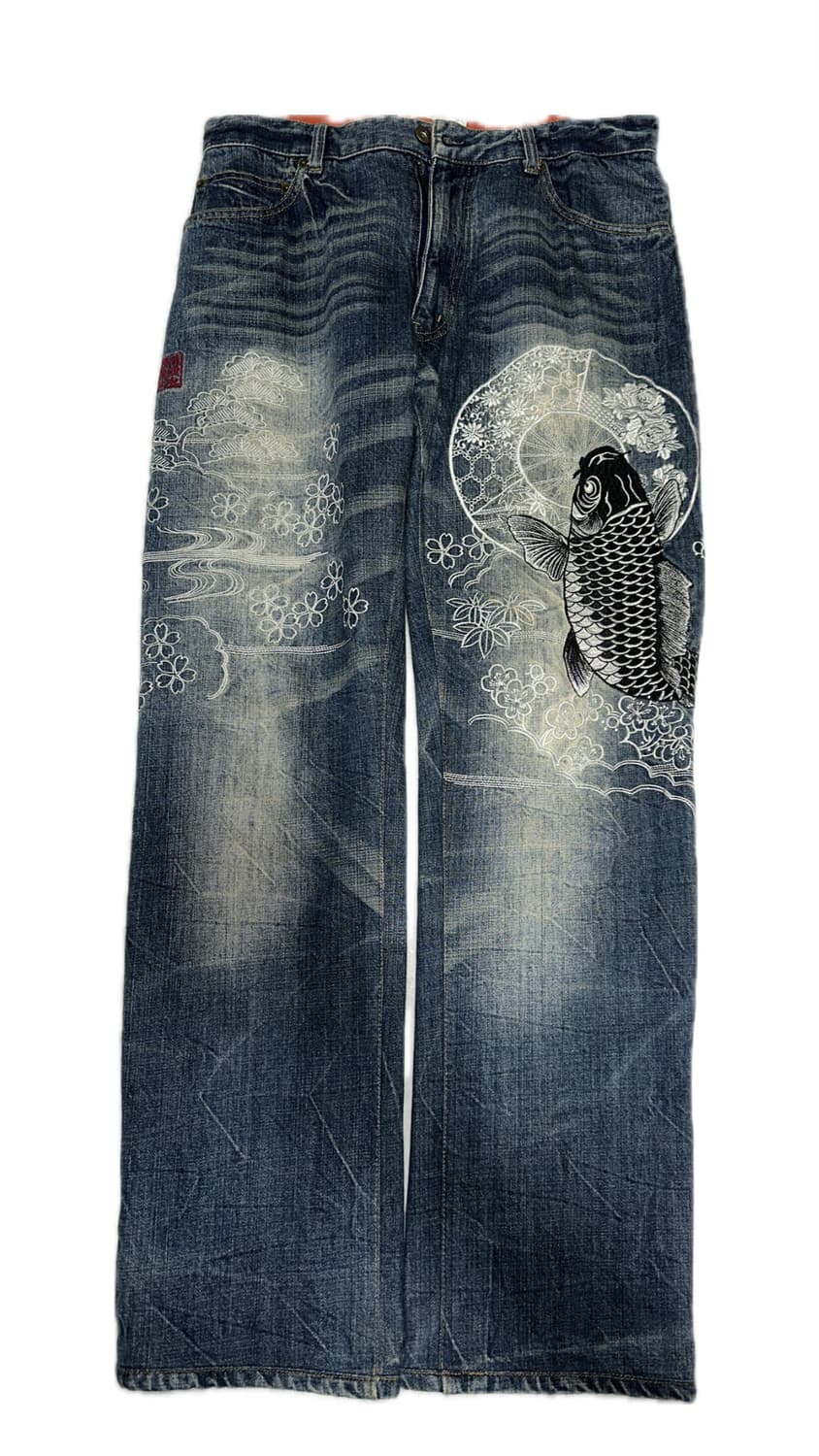 카라쿠리 타마시 - 잉어 자수 데님 진 상품이미지1