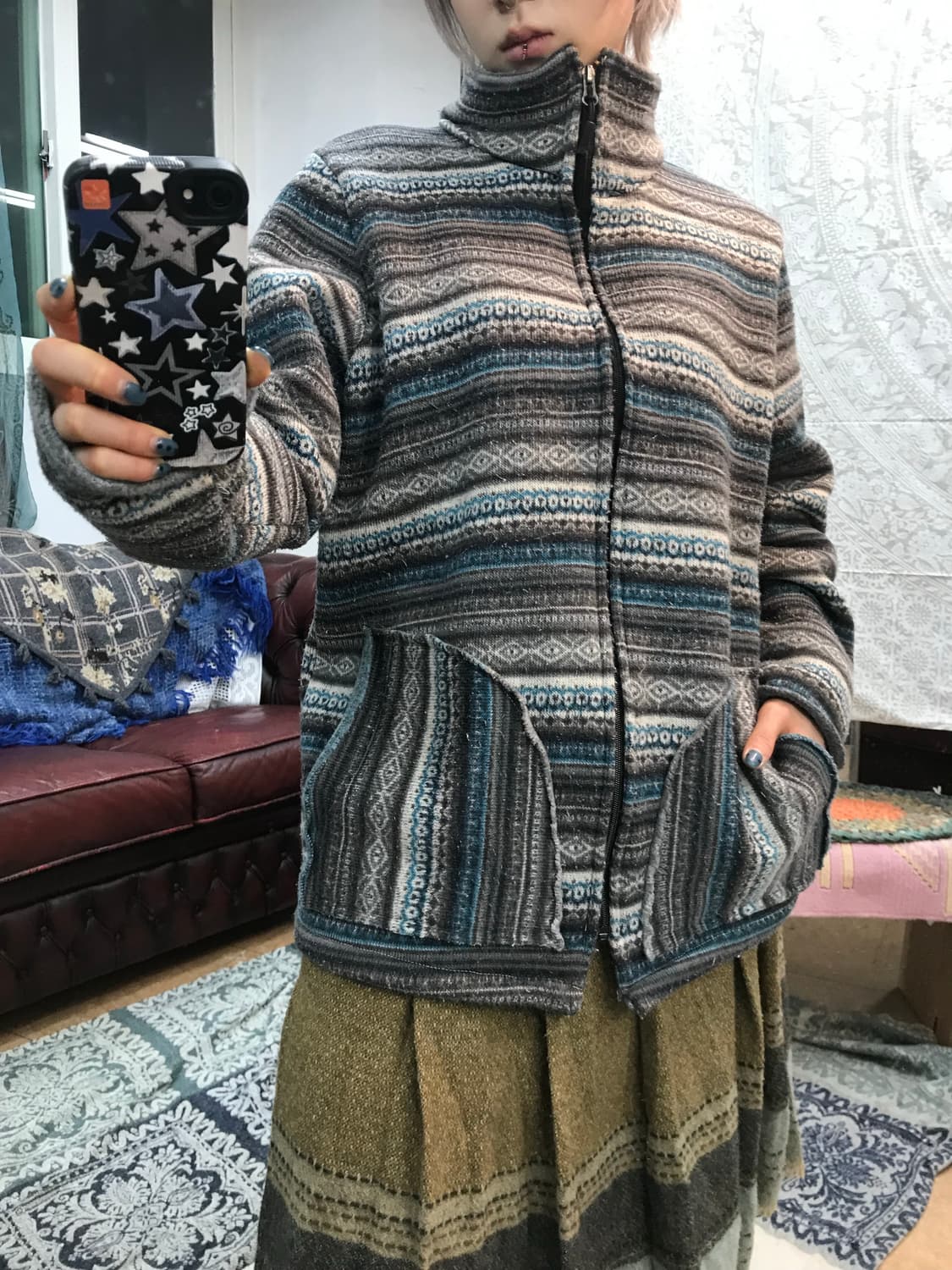 빈티지 에스닉 후리스 플리츠 자켓  상품이미지1