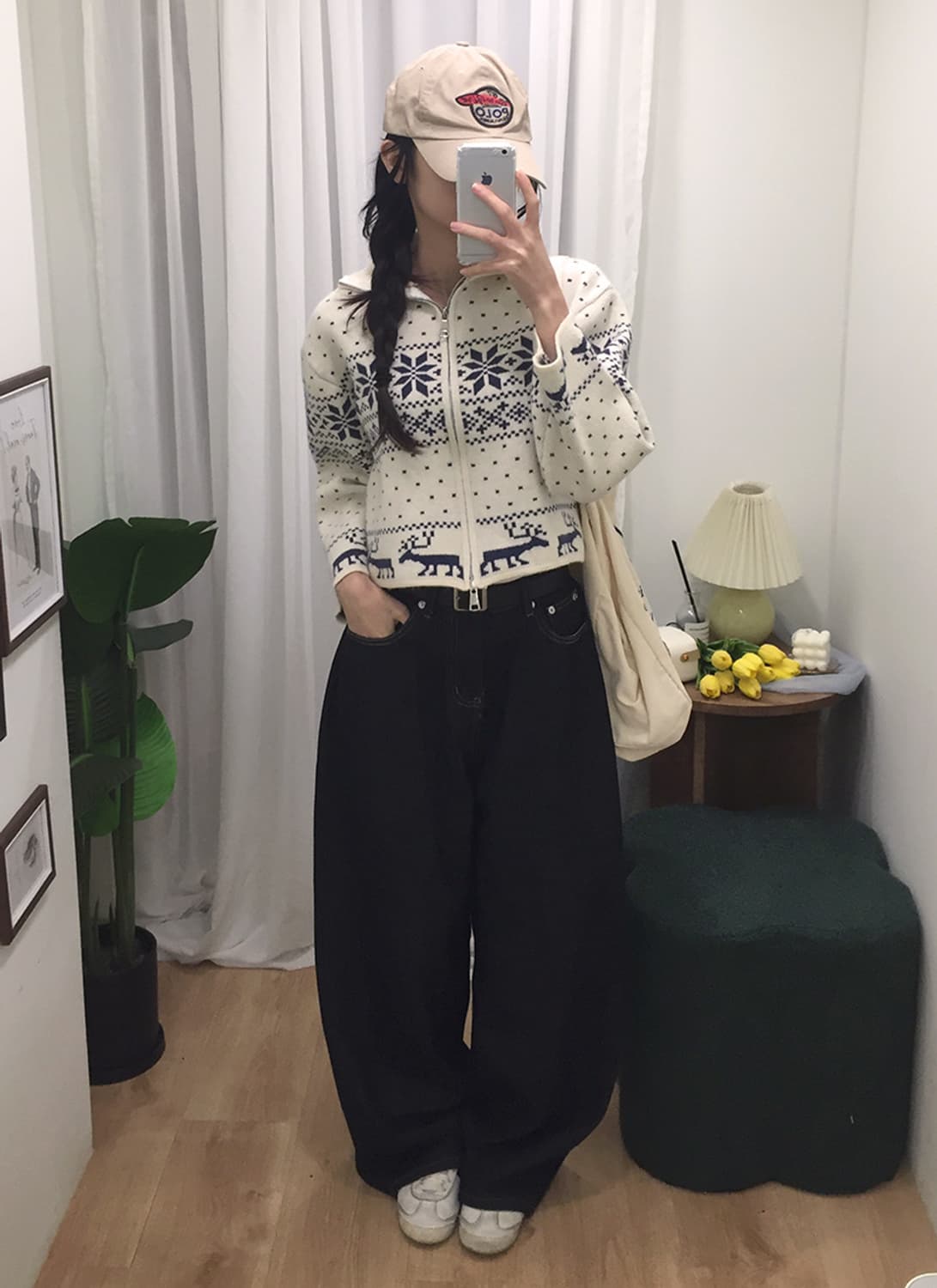 여성 빈티지 노르딕 크롭 니트집업 100 상품이미지1