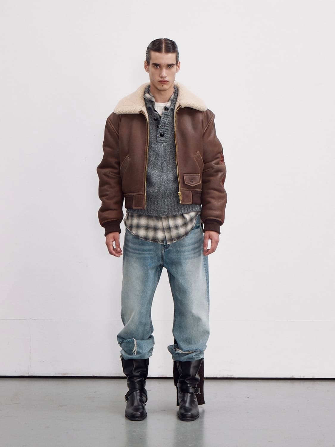 [M] 렉토 클래식 시어링 라이닝 레더 가죽 무스탕 점퍼 자켓 상품이미지5