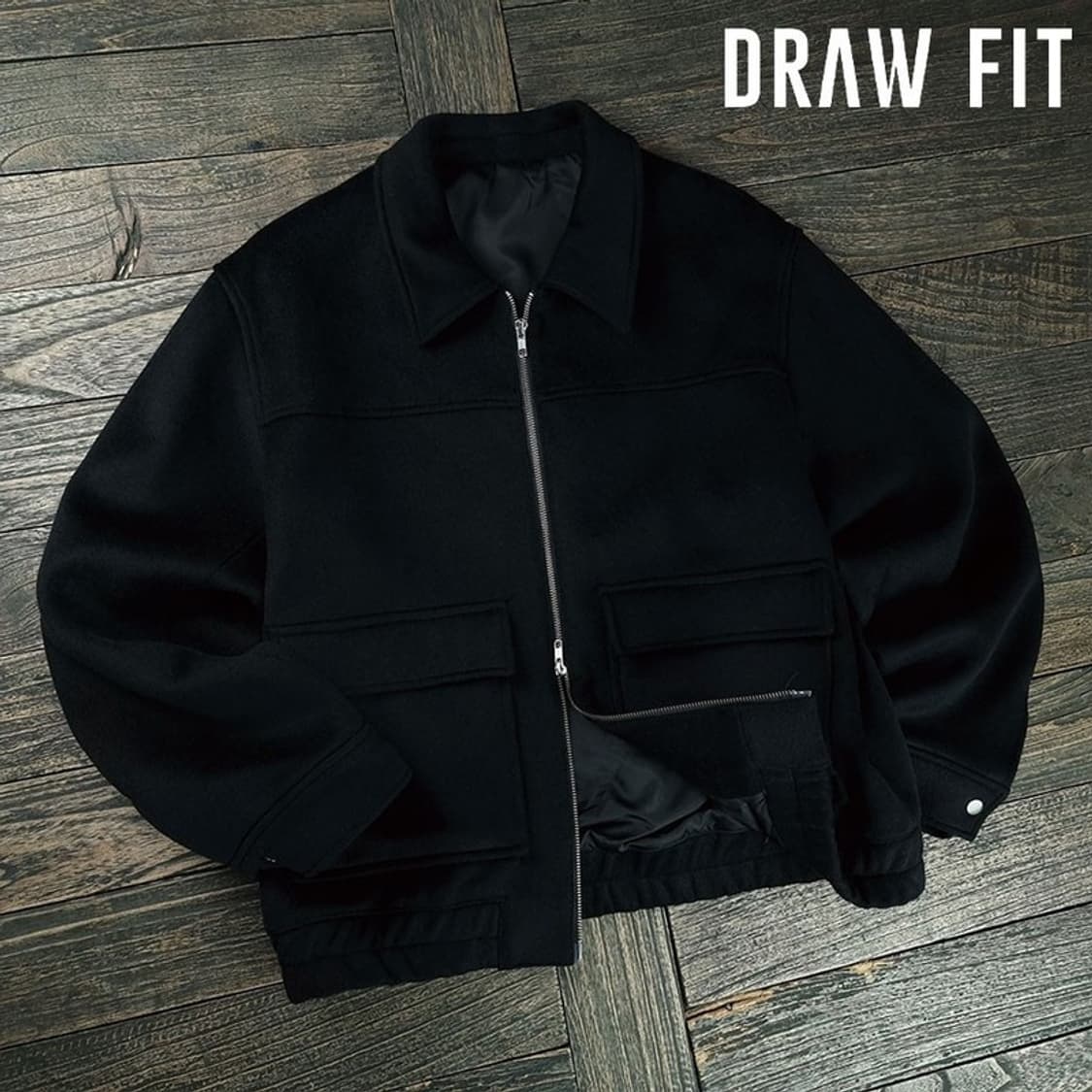 [드로우핏] 울 블랜디드 오버핏 미니멀 모직 블루종 자켓 M19225 상품이미지1