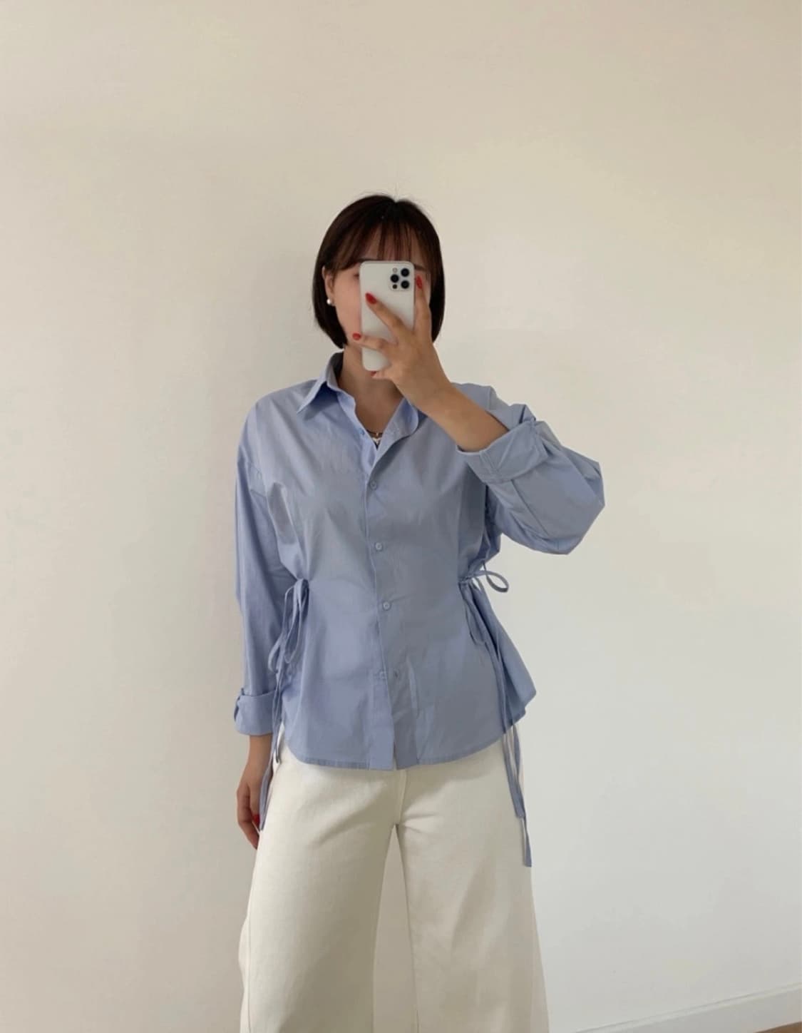 투데이보니 라인 허리끈 블라우스 셔츠 상품이미지1