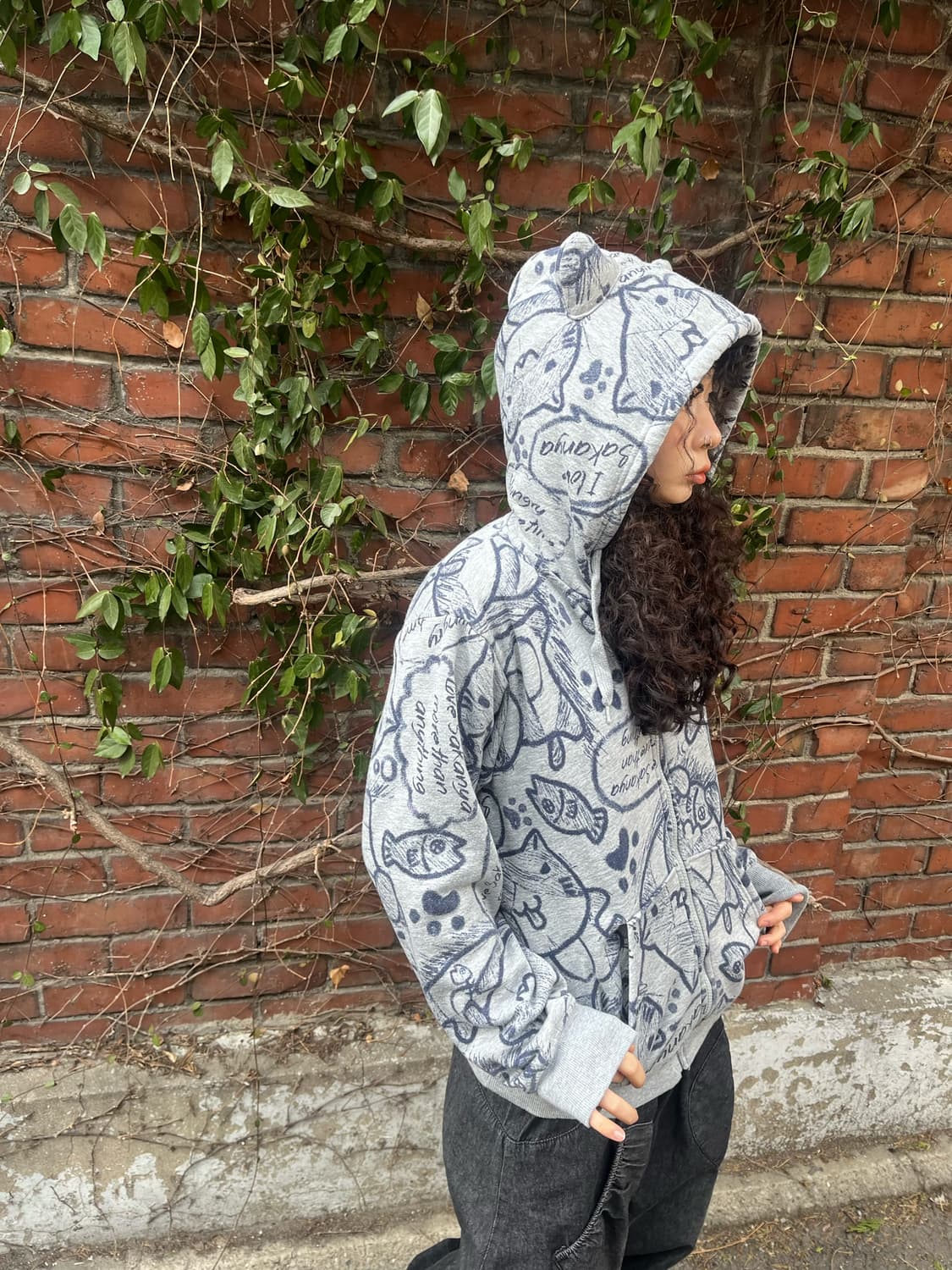 Necobuch-san 고양이 캐릭터 후드 집업 상품이미지4