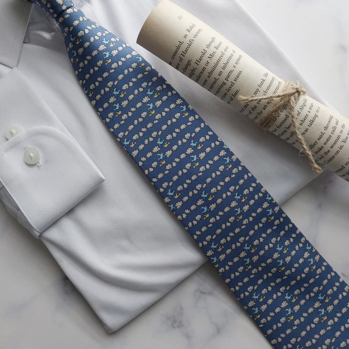 페라가모 실크 블루 버드 패턴 넥타이 9.2cm A+등급 K1480
 상품이미지9