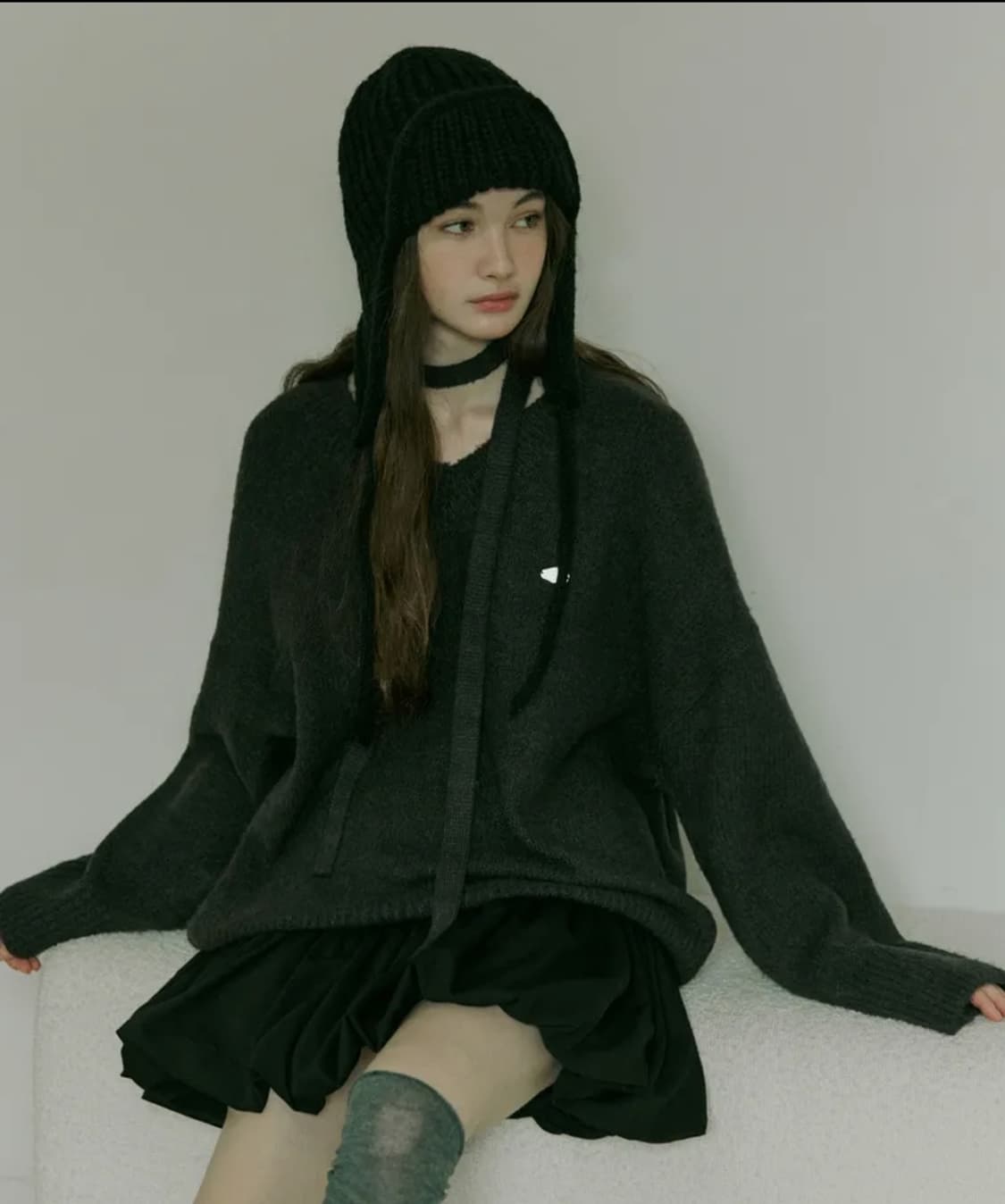 Wool balloon shirring mini skirt - black 상품이미지3