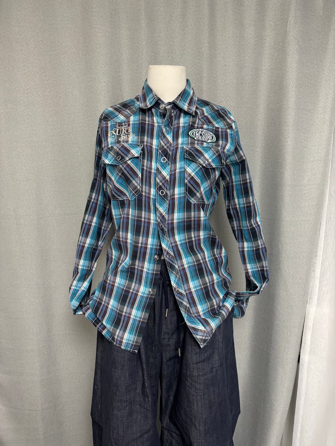  t&c surf 와펜 포인트 블루 체크 셔츠 상품이미지7