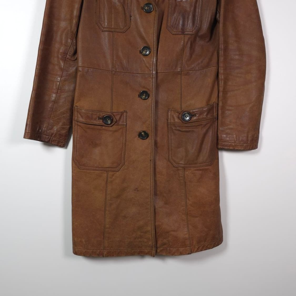 빈티지 브라운 소가죽 롱 레더 코트 66 상품이미지4