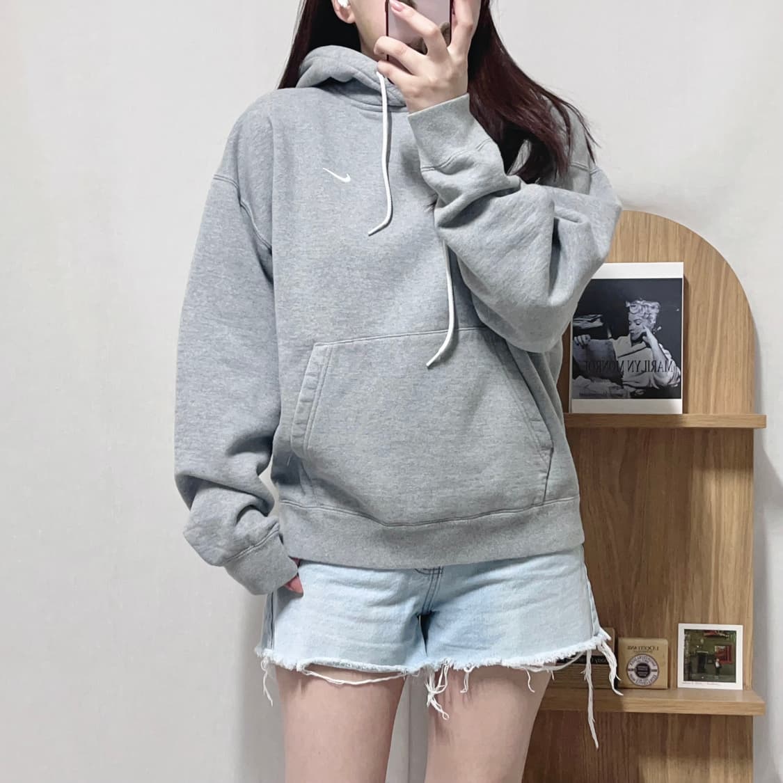 [정품] 나이키 그레이 화이트스우시 기모 후드티 [ M ] 상품이미지2