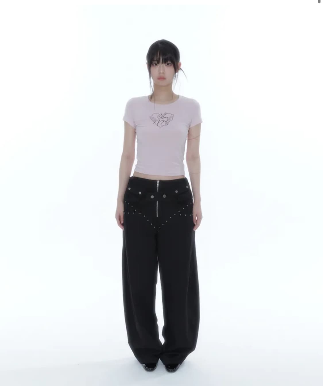 Belt Rivet Oval Pants Black 상품이미지5