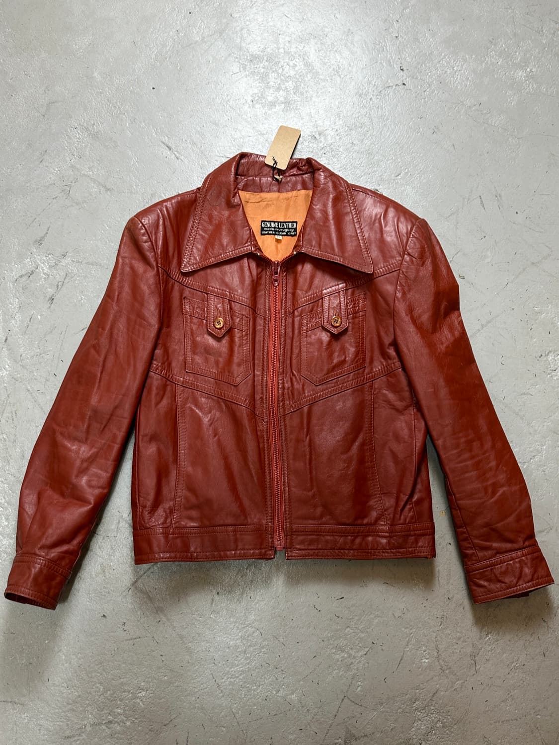 80's 빈티지 오렌지 레더 크롭 자켓 빈티지 가죽자켓 상품이미지1