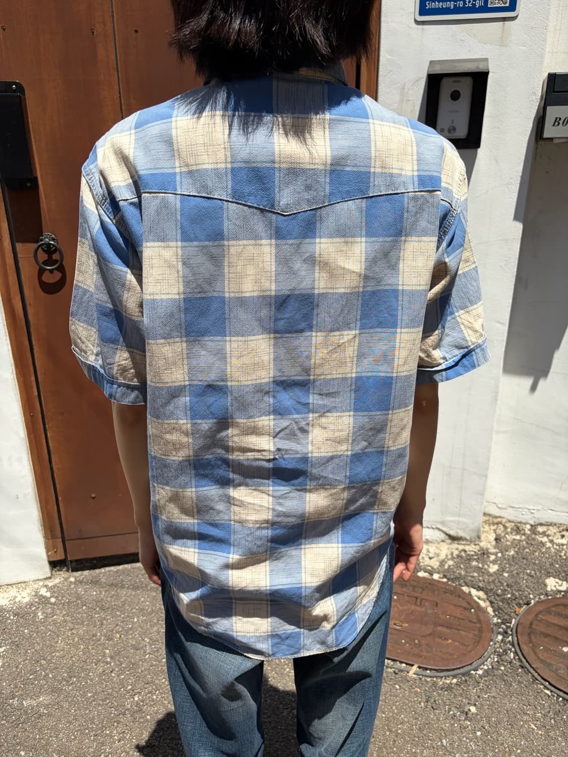 Levi's 웨스턴 스카이 블루 체크 반팔 셔츠 L 상품이미지4