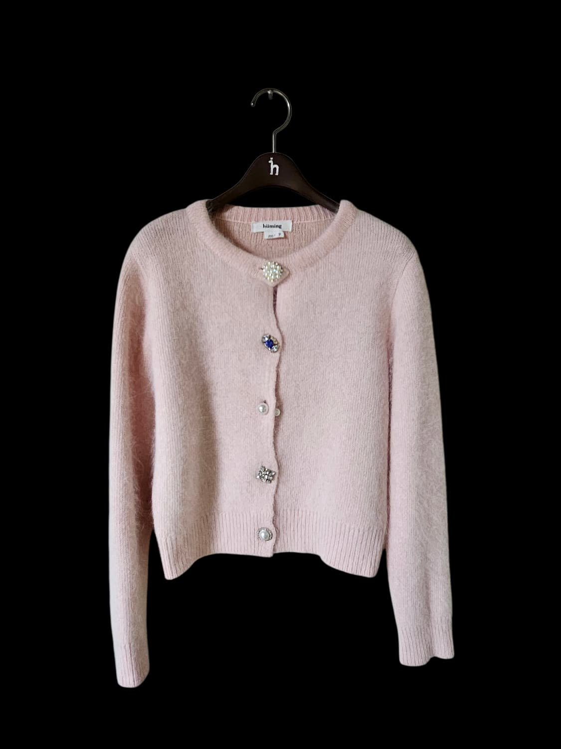 앙고라 라이트 핑크 보석 단추 여성 가디건 S 상품이미지8
