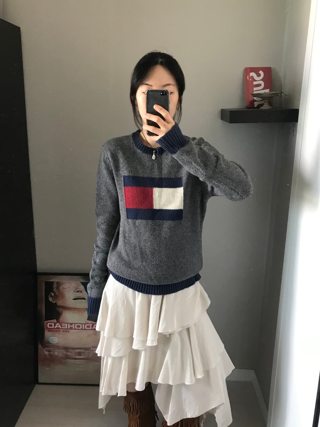 타미힐피거 중앙 빅 로고 차콜 니트 상품이미지2