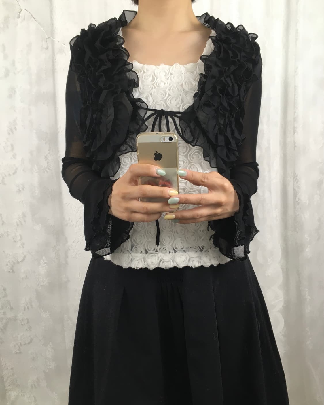 JPN black sheer ruffle bolero 상품이미지3