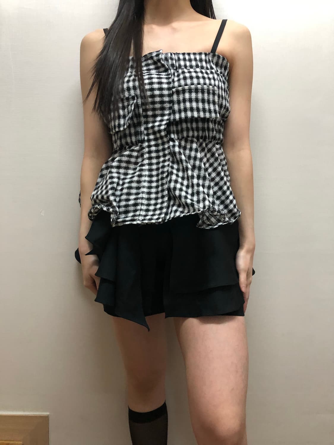 빈티지 블랙 체크 프릴 탑 상품이미지7