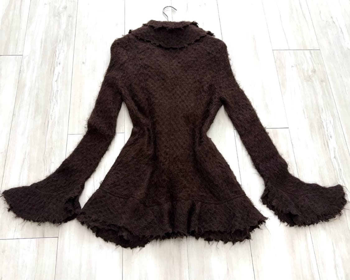 Deep Brown Fairy Wavy Wool Cardigan 상품이미지10