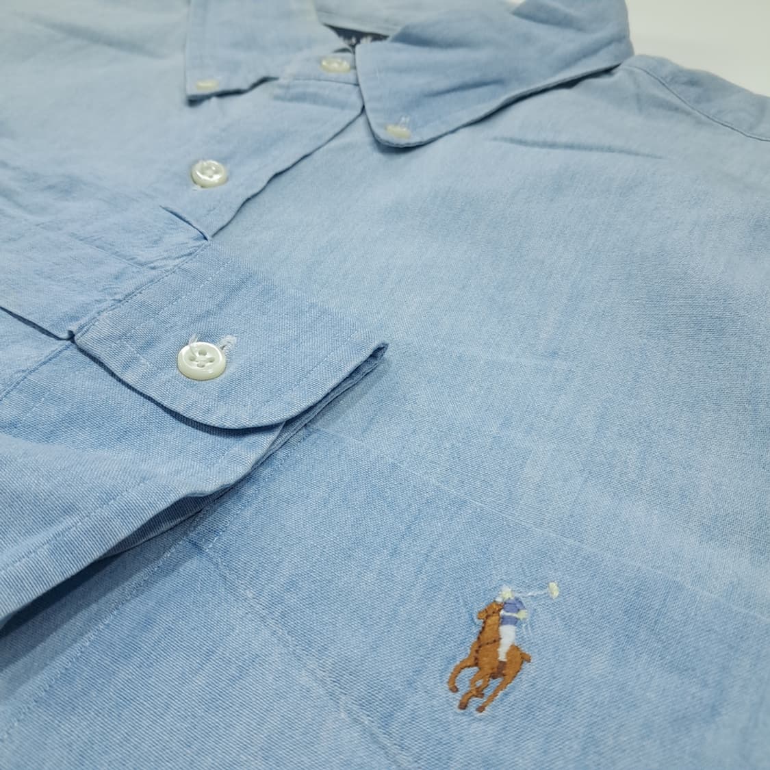 CL537 XL 폴로 90s 코튼 멀티포니 빅셔츠 샴브레이 셔츠 남방 상품이미지4