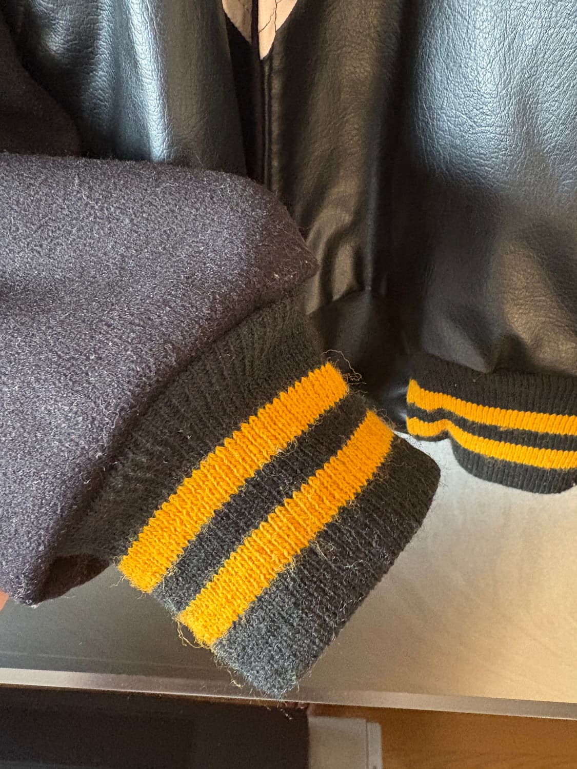 빈티지 바시티 레터맨 자켓 RAU 스냅, 가죽 패널 상품이미지4