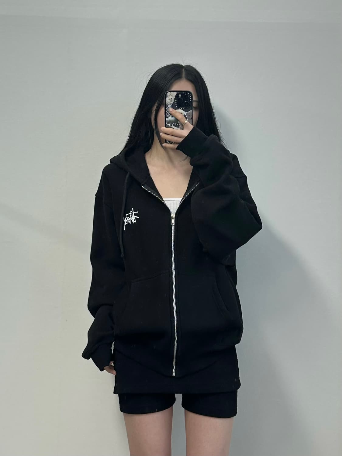 스투시 베이직 블랙 후드집업 상품이미지2