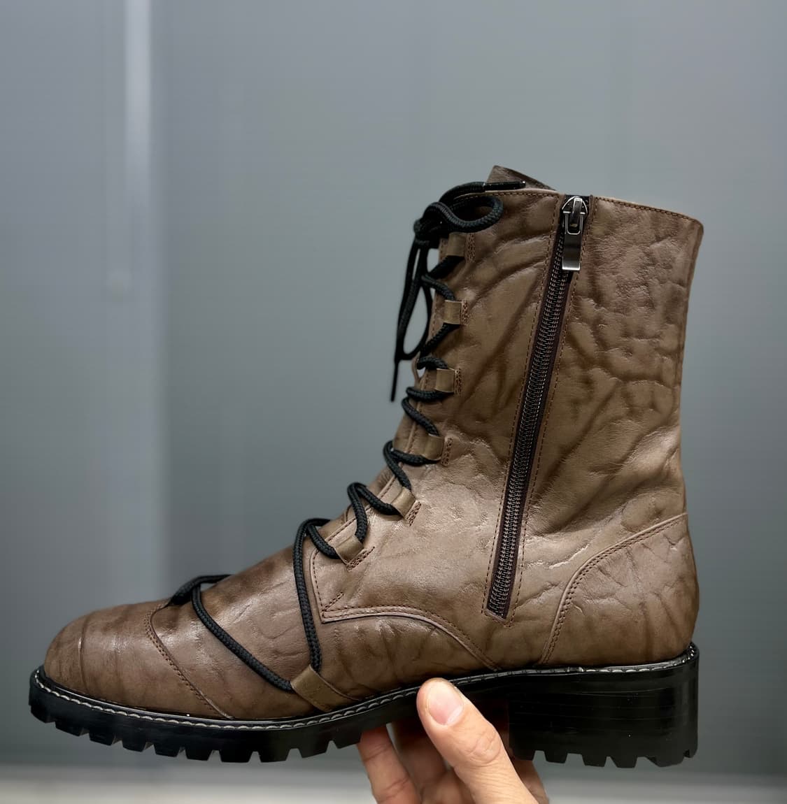 링클 포인트  레이스 업 가죽 부츠 270 상품이미지4