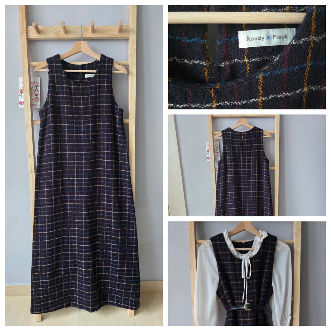 Roudy Flock Japan 울 체크 슬리브리스 롱원피스 상품이미지1