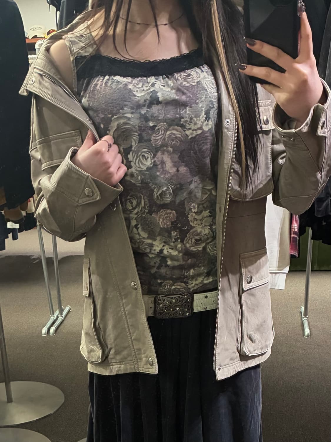 M)Japanese vintage 플라워 프린팅 레이스 나시 상품이미지1