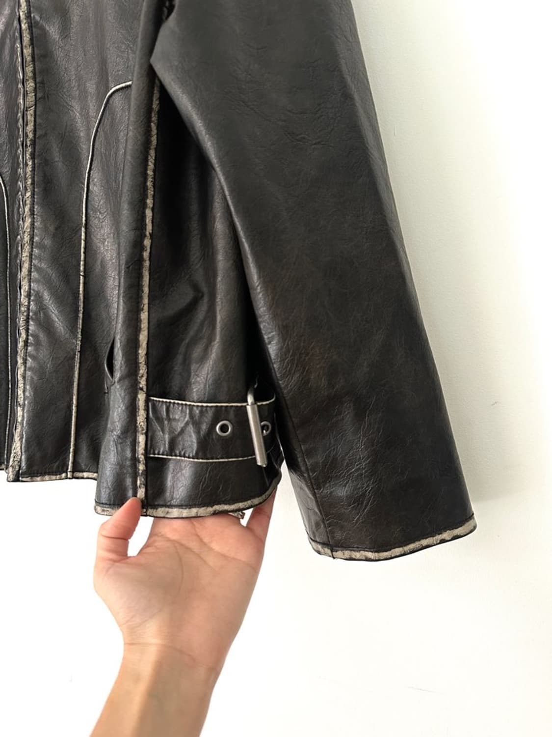 Smudge line leather jacket / deep brown 상품이미지4