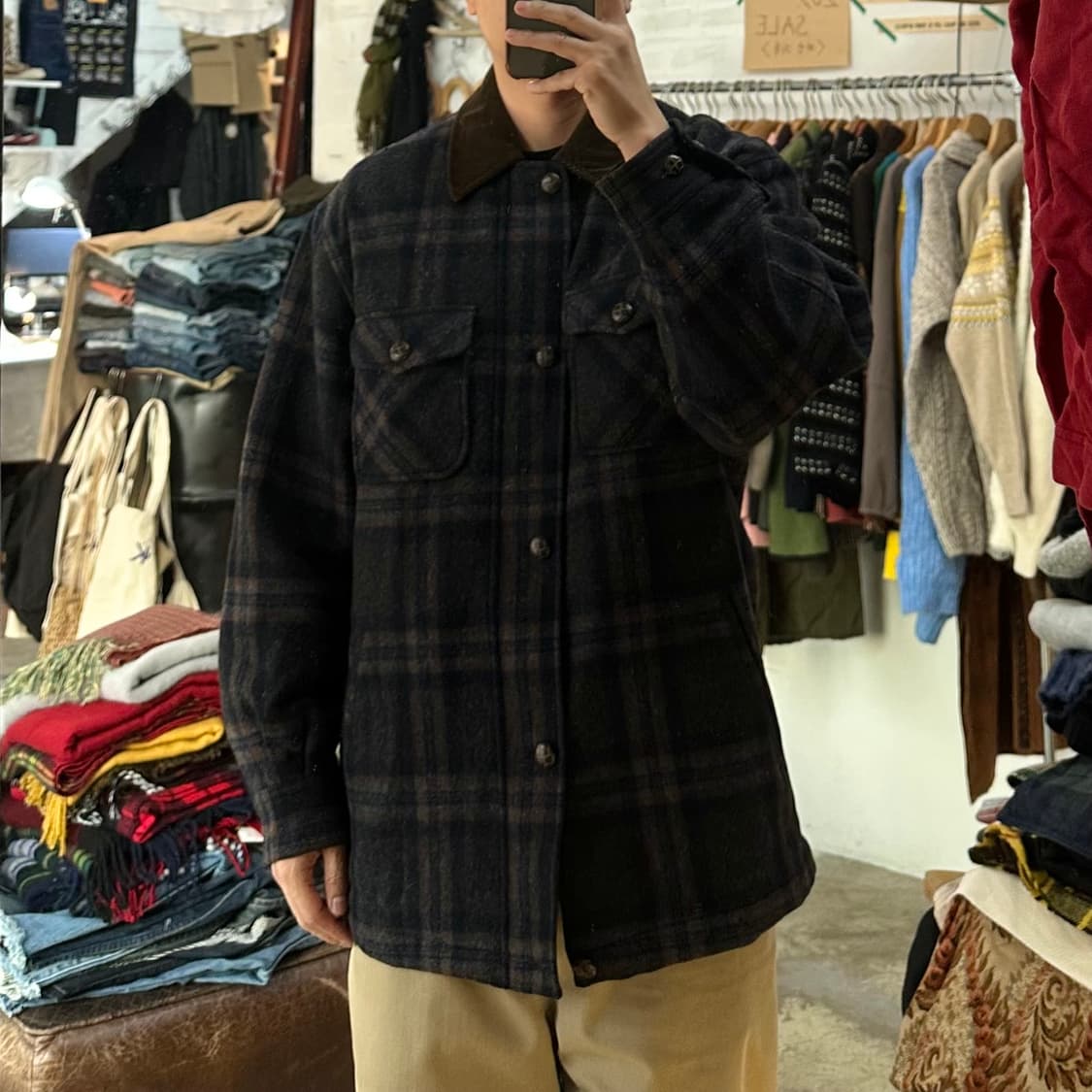 (착용컷) 유니클로 플란넬 체크 자켓 (남성용 105) 상품이미지3