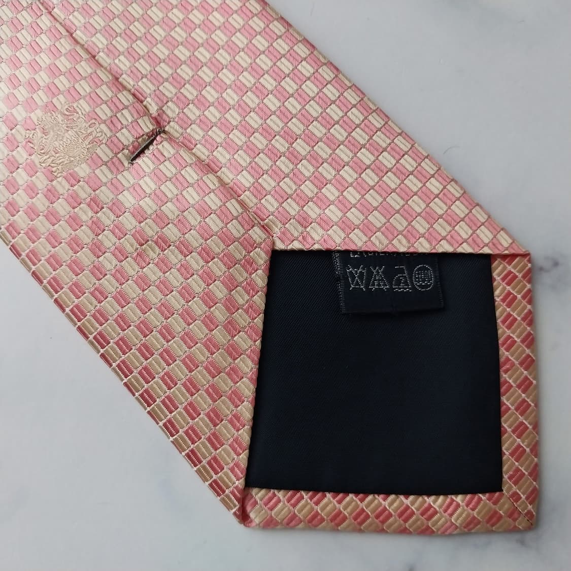 아쿠아스큐텀 실크 핑크살구 패턴 넥타이 9.5cm A+등급 K2097 상품이미지8