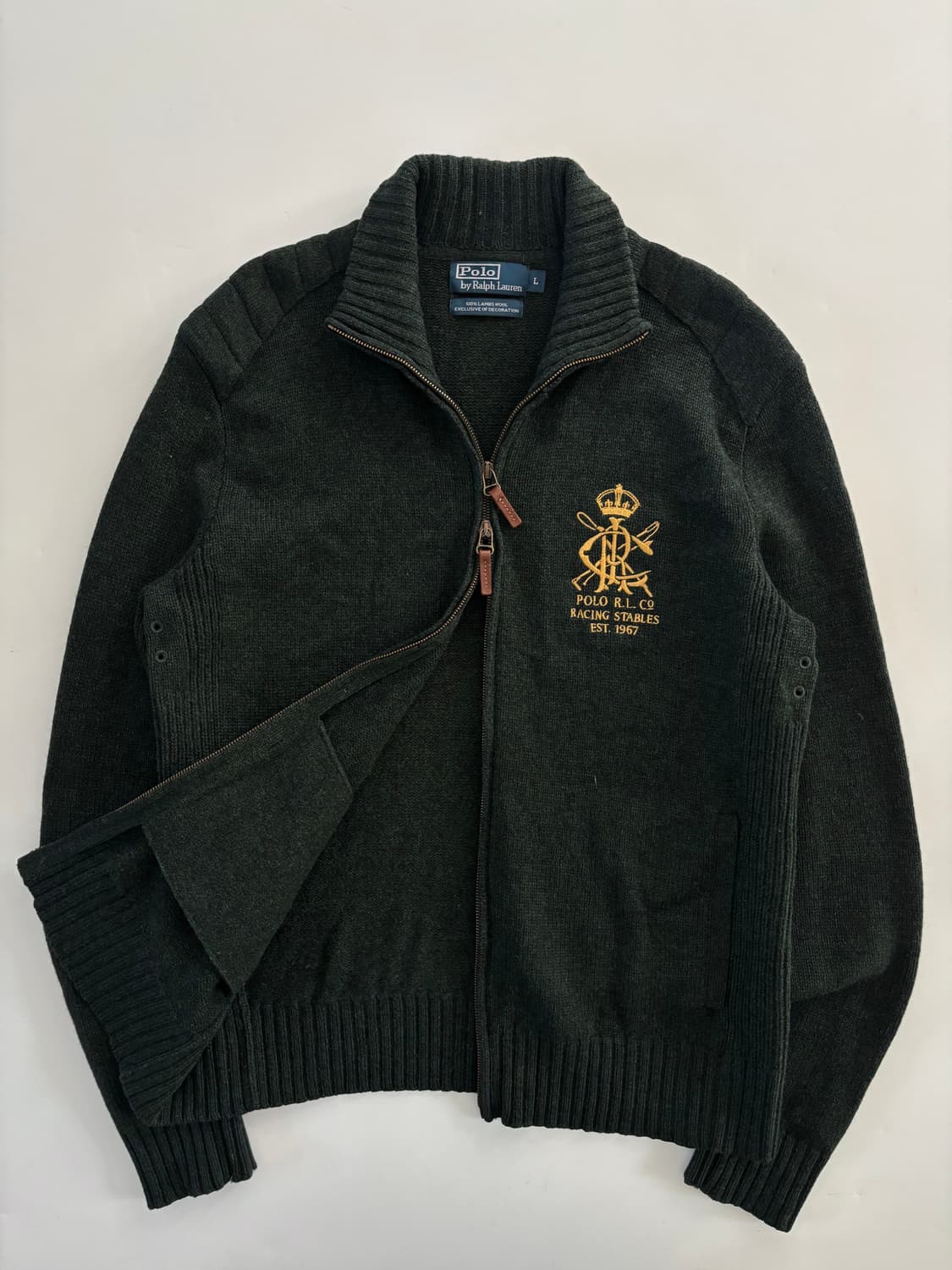 Polo 폴로 랄프로렌 엠브로이드 딥그린 램스울 니트 집업 상품이미지2