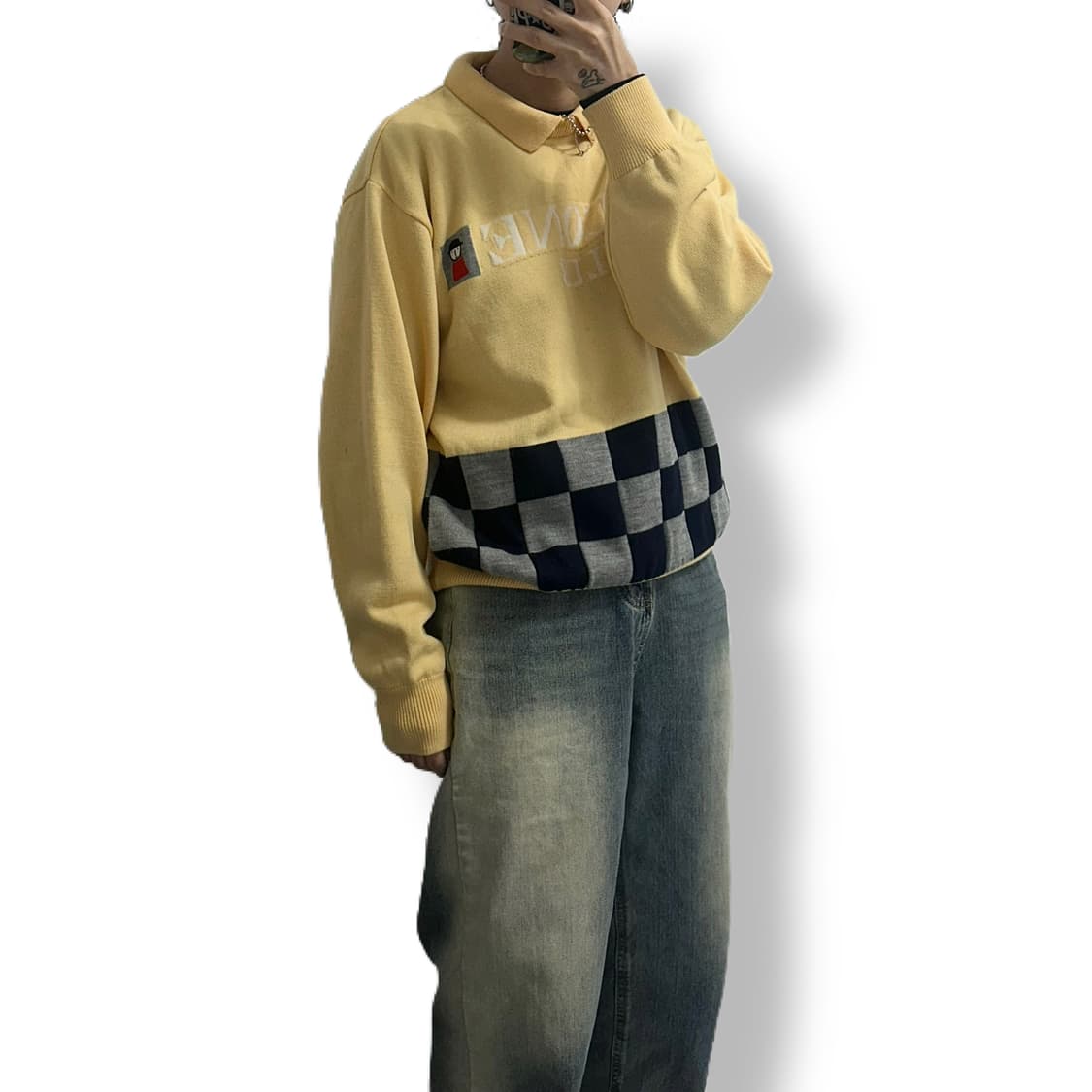 PICONE CLUB 체커보드 배색 니트 일본빈티지 상품이미지2