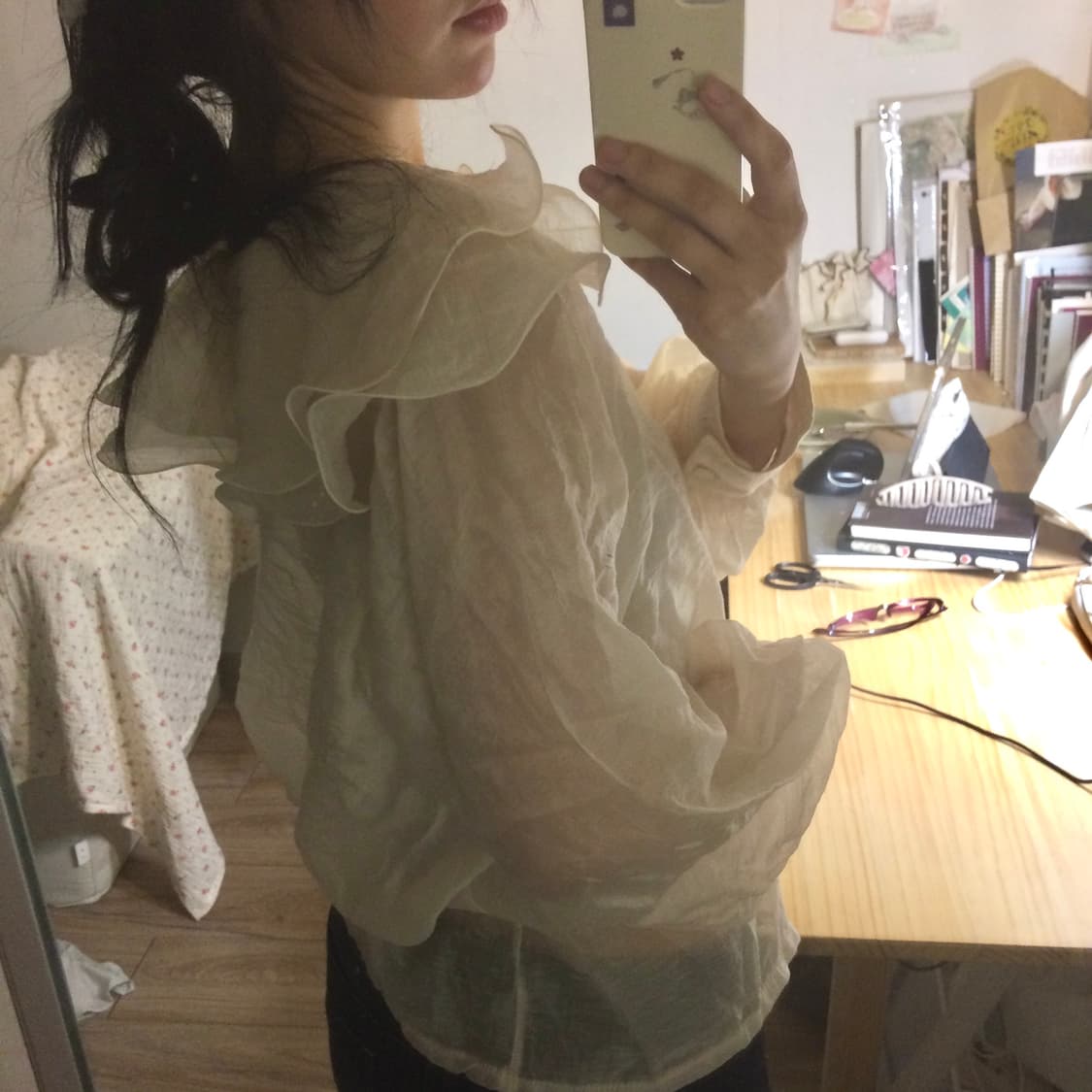 peach sheer ruffle blouse 상품이미지1