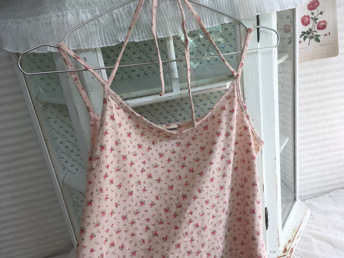 jpn vintage pink flower halter sleeveles 상품이미지5