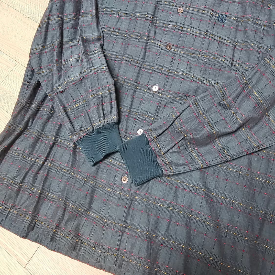 L 100 ) 닥스 패턴 긴팔 폴로 자수 셔츠 일본 빈티지 남자 상품이미지3