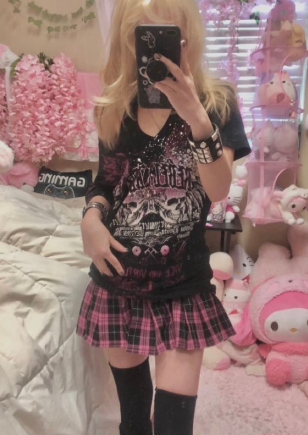 핑크 체크 스커트 상품이미지3