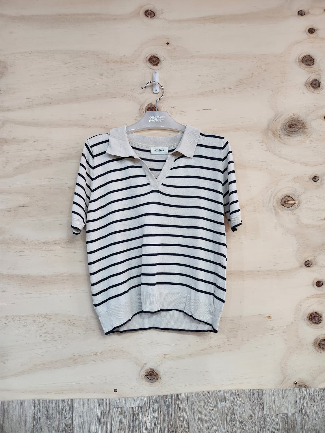 644) 스트라이프 반팔 카라 니트 상품이미지1