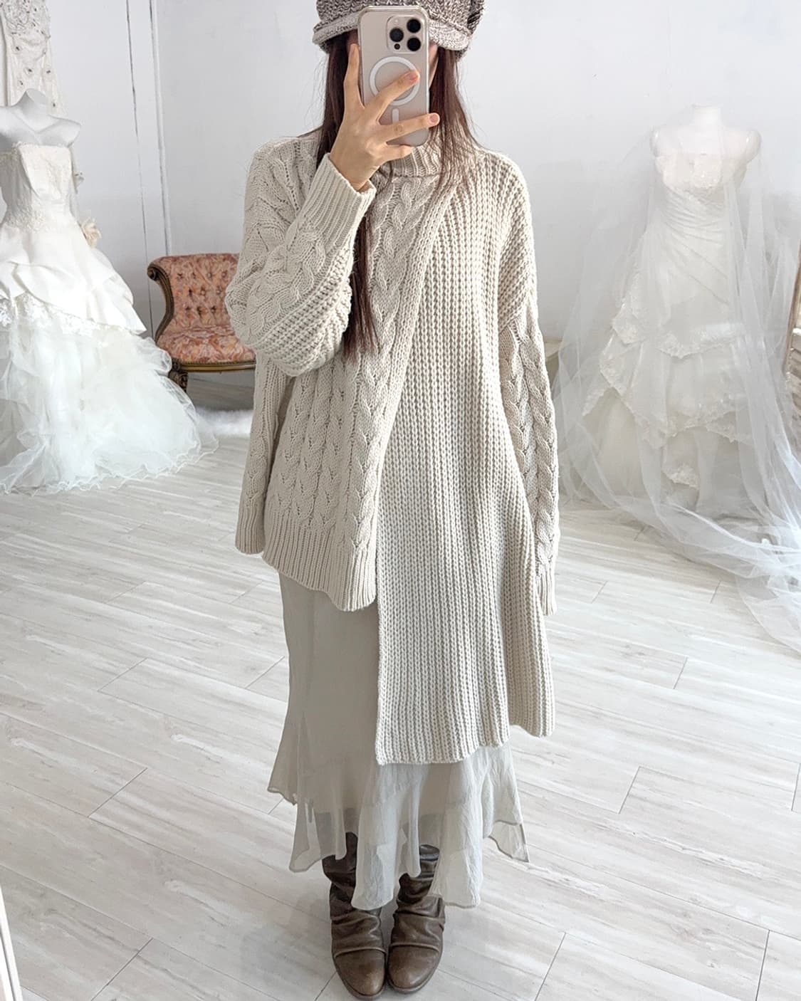 Cosy Mute oatmeal unique knit top 상품이미지5