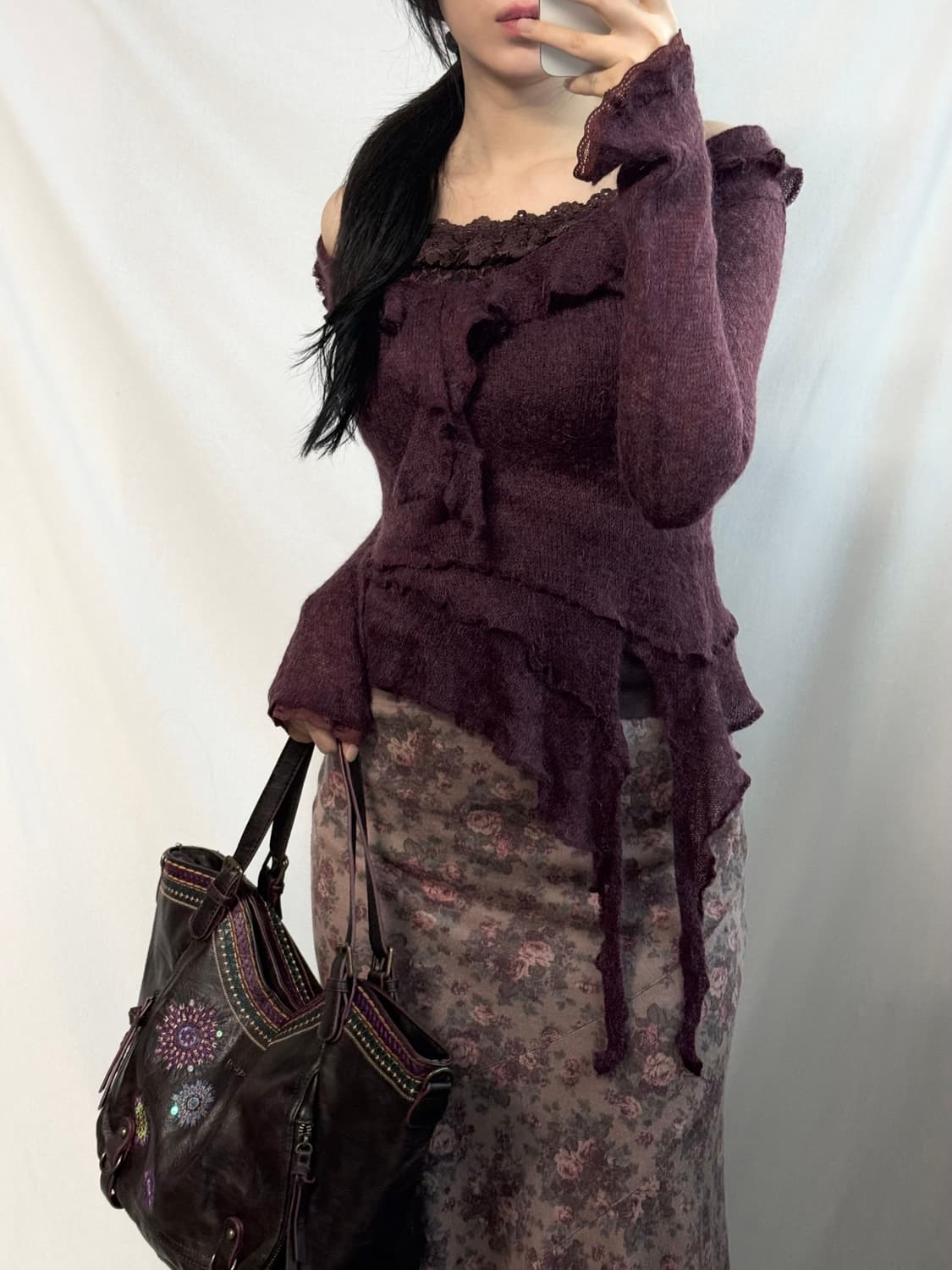 이태리 메이드 러플 니트 플로럴 스커트 2pcs SET 상품이미지2