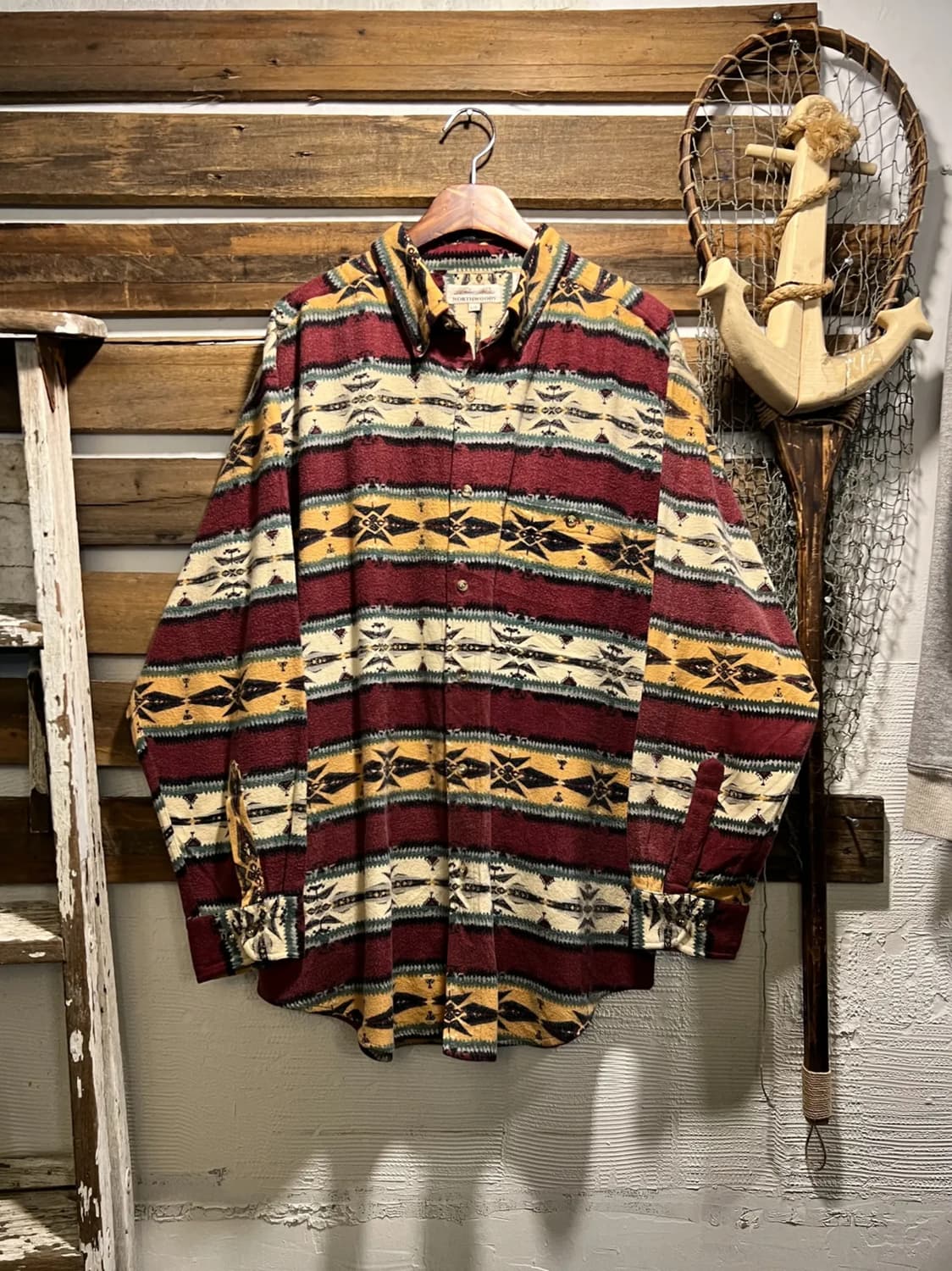 [L]90's USA 빈티지 나바호 패턴 컬러 스트라이프 샤모아 셔츠 상품이미지1