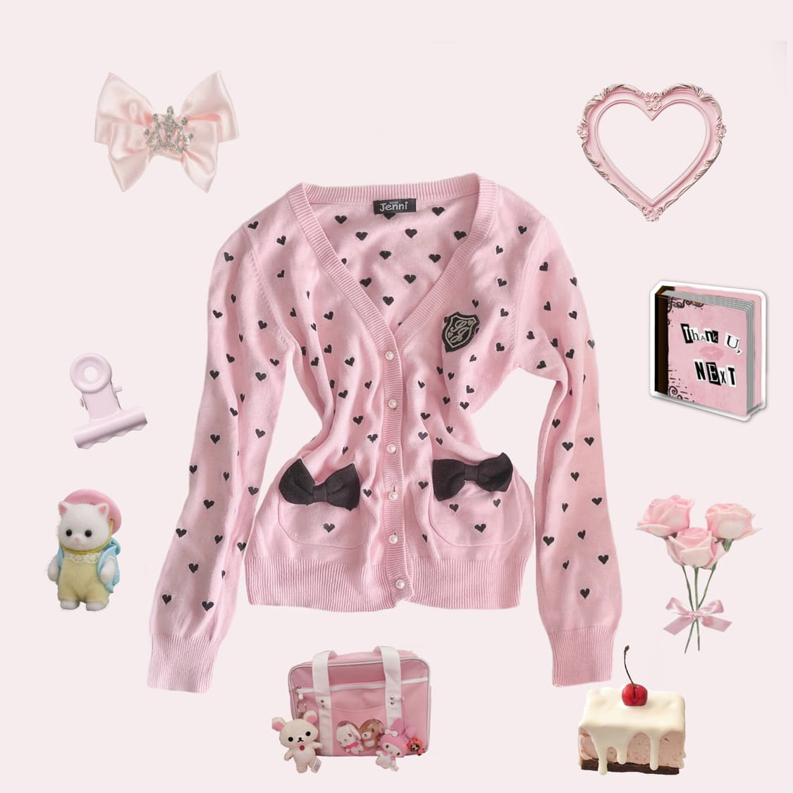 갸루 핑크 리본 스쿨룩 로리타 가디건 상품이미지1